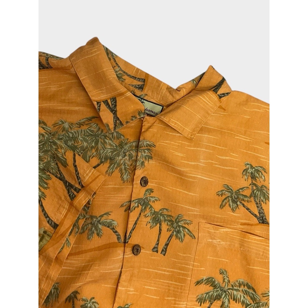 Tommy Bahama Relax Shirt Mens 100% Silk Palm Tree Tropical Camp Sz 2XL Orange